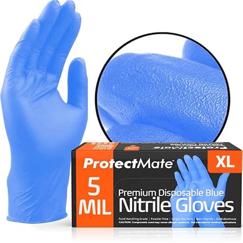 Protectmate Blue Nitrile Gloves for Food Prep - 5 Mil Food Prep Gloves ...