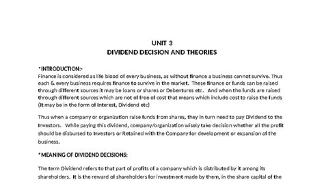 Chapter 3: Dividend Decision Theories (FIN 301) - Studocu