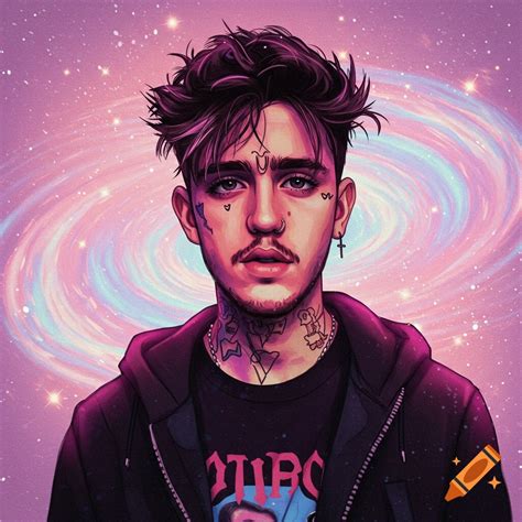 Colorful portrait of a man with bright hair and jacket against an abstract background. on Craiyon