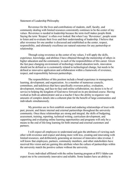 Leadership Philosophy Statement Examples 的图像结果