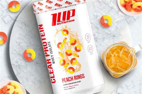 1 Up Nutrition's limited edition Peach Rings Clear Protein Powder