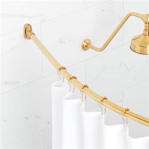 60" Curved Solid Brass Shower Rod - Brushed Gold | Signature Hardware