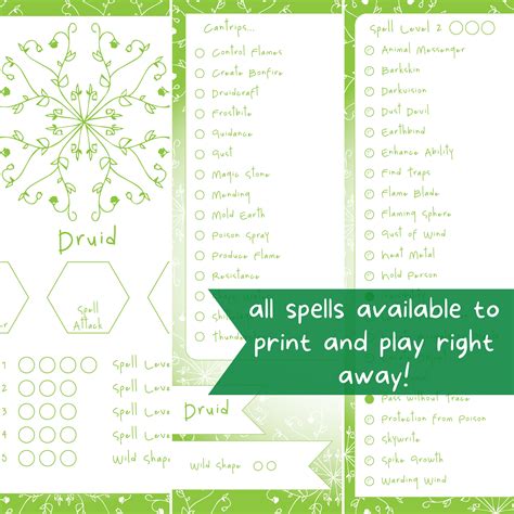 Druid Spelltracker DND Set, All D&D 5e Druid Spell Lists Printable ...