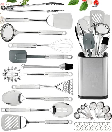 ColorLife 32 Pcs Stainless Steel Kitchen Utensils Set - Nonstick ...