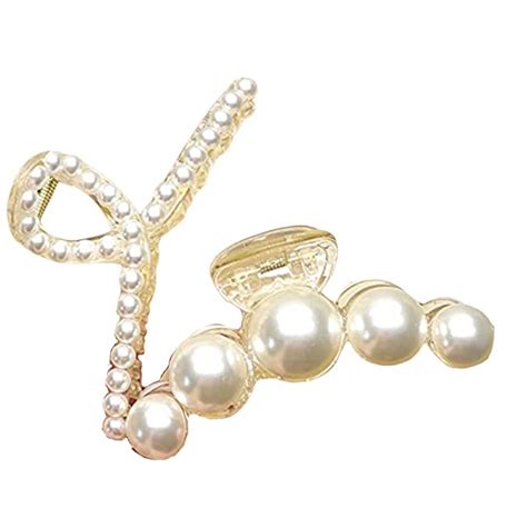 ANNA CREATIONS 2 Pcs Large Pearl Hair Claw Clips White Hair Clips Thick ...