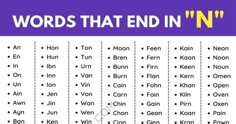 1500+ English Words that End in N • 7ESL