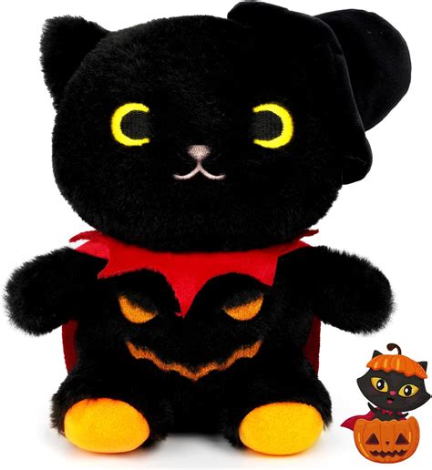 Amazon.com: JIZWPOOM Halloween Black Cat Plush Toy, 8" Black Cat ...