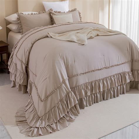 Masaca Taupe Ruffled Oversized King Comforter 128x120,3 Pieces Vintage ...