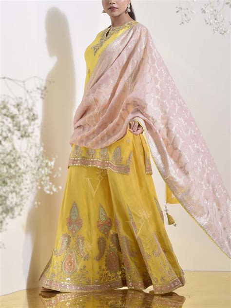 Buy Yellow Embroidered Kurta and Garara Set Online – Vasansi Jaipur