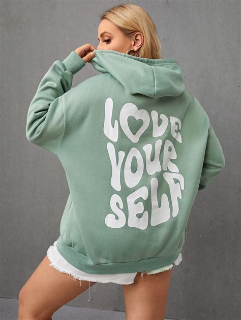 Plus Slogan Graphic Drop Shoulder Drawstring Hoodie | Hoodies womens ...