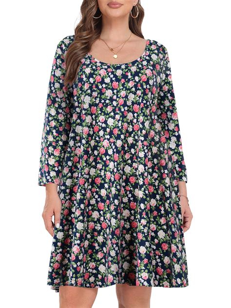 VEPKUL Casual Plus Size Dresses 1X for Women, 3/4 Sleeve Tshirt Dress ...