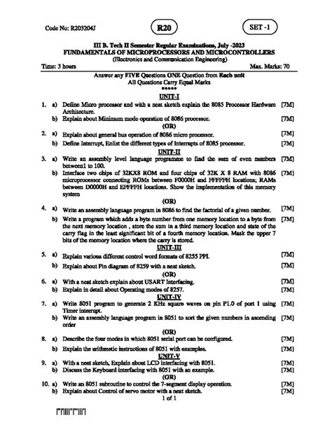 R203204J B.Tech II Sem Exam: Fundamentals of Microprocessors ...