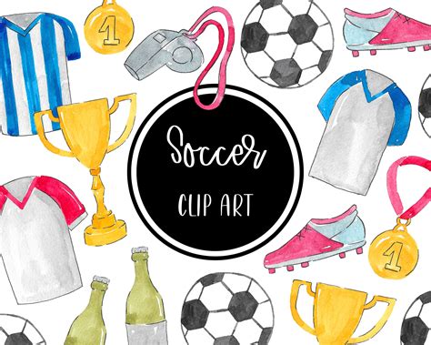 Football Soccer Clip Art Watercolor Handpainted Digital Clipart Sports ...