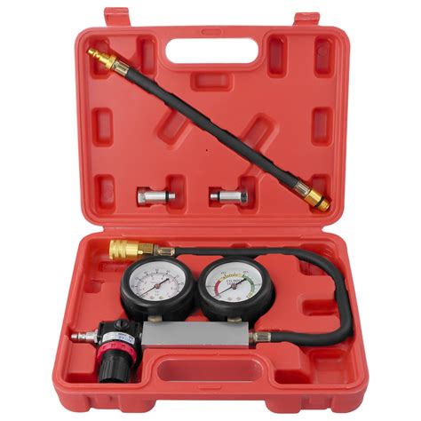 QWORK® Cylinder Leak Down Tester Kit, Engine Leakage Test Tool with Dual Pressure Gauges for ...