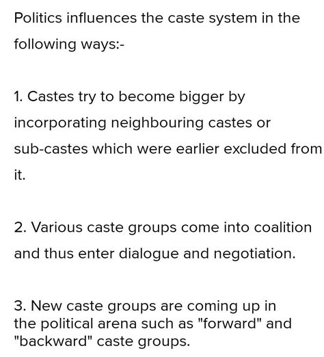 how does politics influence caste system give nay 3 points - Brainly.in