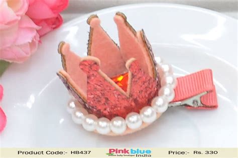 Orange Pink Color Tiara Style Hair Accessory With Pearl for Toddlers in ...