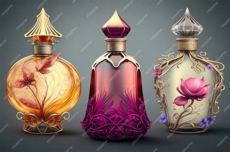 Premium Photo | Several perfume bottles with intricate designs and ...