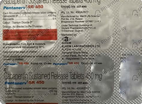 Pentanerv Sr 450 MG Tablet (10): Uses, Side Effects, Price & Dosage ...