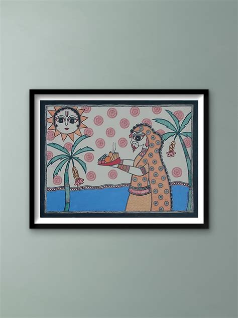 Indian Folk Art Sun Painting In Madhubani