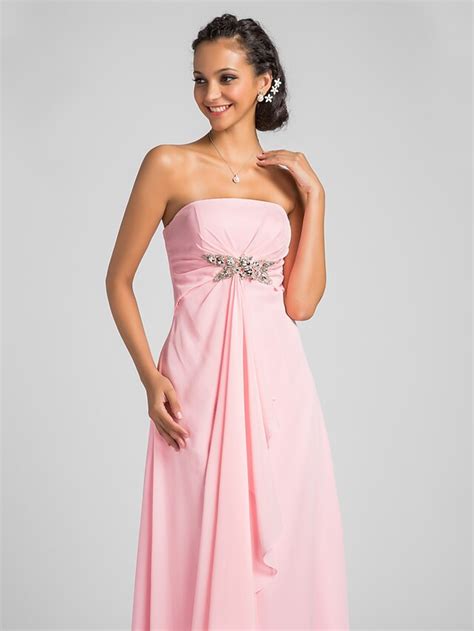 Sheath / Column Strapless Floor Length Chiffon Bridesmaid Dress with ...