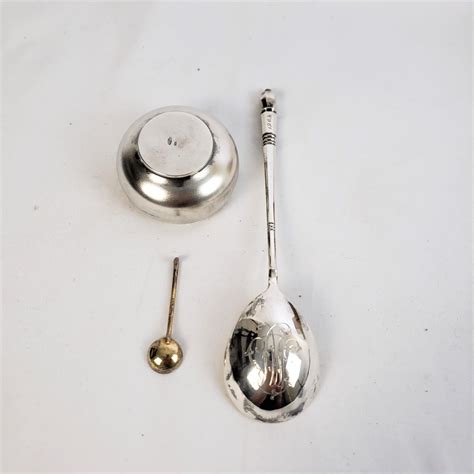 Antique Russian Tsarist .888 Silver Serving Spoon and Open Salt Cellar ...