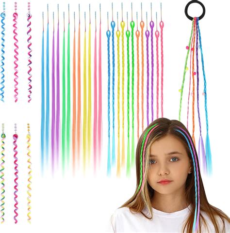 Pack of 31 Children's Coloured Hair Extensions Clips Colourful Hair ...