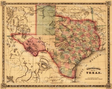1866 Texas Map OLD WEST map Antique Texas Map western decor Old Style ...