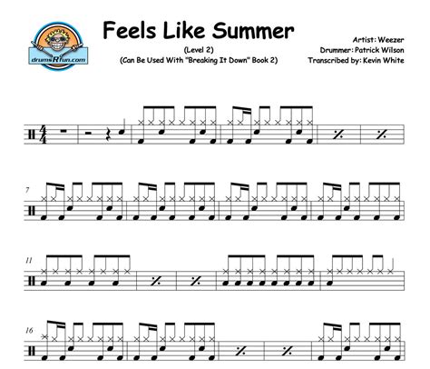 Weezer, Feels Like Summer Drum Transcription Level 2