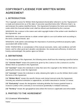 Copyright License For Written Work Agreement Template - Fill and Sign ...