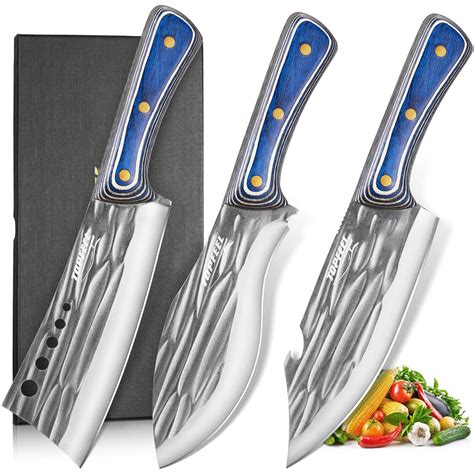 Amazon.com: 3PCS Butcher Knife Set for Meat Cutting， Hand Forged ...