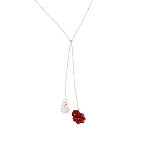 Silver Tie & Wear Necklace with Ruby & Crystals | House of Aadyaa