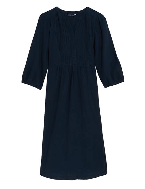 Buy Linen Blend V-Neck Midi Waisted Dress at Marks & Spencer