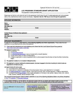 Fillable Online massculturalcouncil massachusetts lcc program standard ...