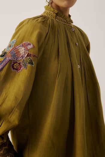 Buy Multi Color Cotton Embroidery, Smocking High Neck Farmer Placement ...