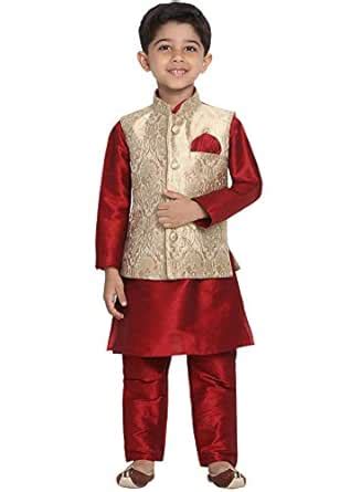 Buy VASTRAMAY Boys' Gold Cotton Silk Blend Boys Nehru Modi Jacket Kurta ...
