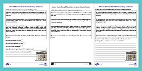 KS2 Ancient Greece-Themed Punctuating Sentences Differentiated Worksheet