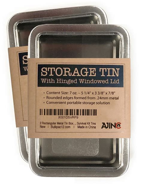 Buy Rectangular Metal Storage Tin Box with Windowed Hinged Lid - Plain ...