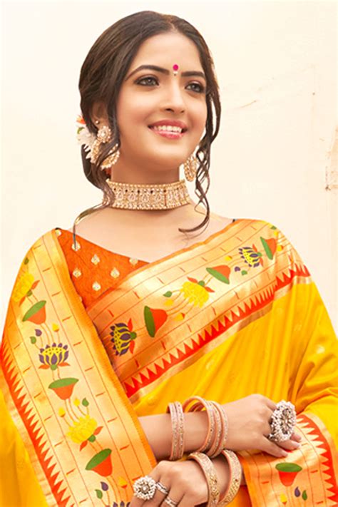 Buy Turmeric Yellow Paithani Saree online-Karagiri