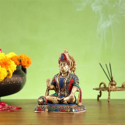 Buy Brass superfine Aashirwaad Lord Hanuman murti 6.5 inch - Budhshiv.com
