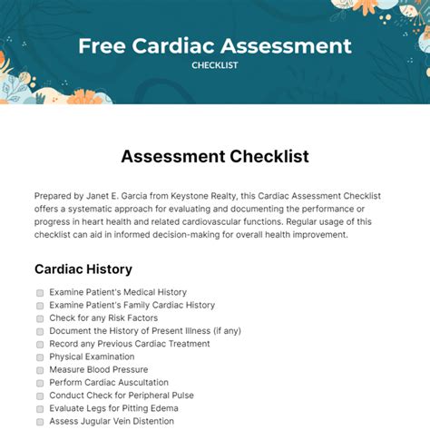 Free Cardiac Assessment Checklist - Edit Online & Download | Template.net