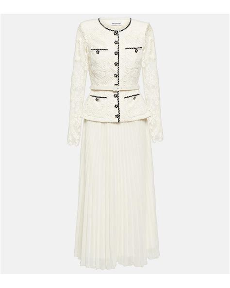 Self-Portrait Convertible Pleated Georgette And Embellished Corded Lace ...