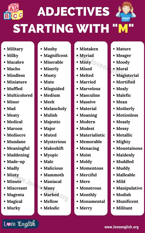 Adjectives that Start with M: 100 Common Adjectives Beginning with the ...