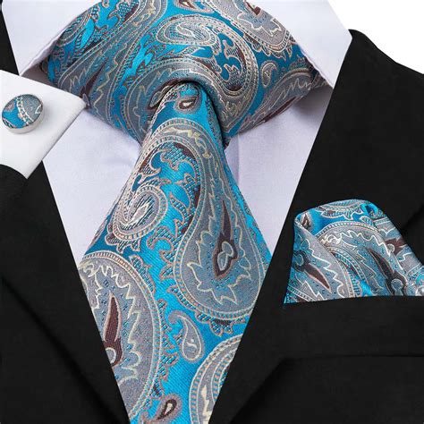 Hi Tie Luxury Silk Tie Blue Paisley Ties for Men Tie Set and Pocket ...