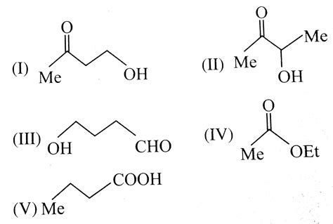 Compound `C_(4)H_(8)O_(2)` exists in various strutures as shown: Which ...