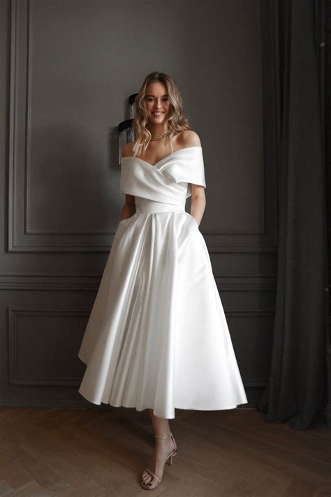 Satin midi wedding evening dress cameron 24 light ivory – Artofit