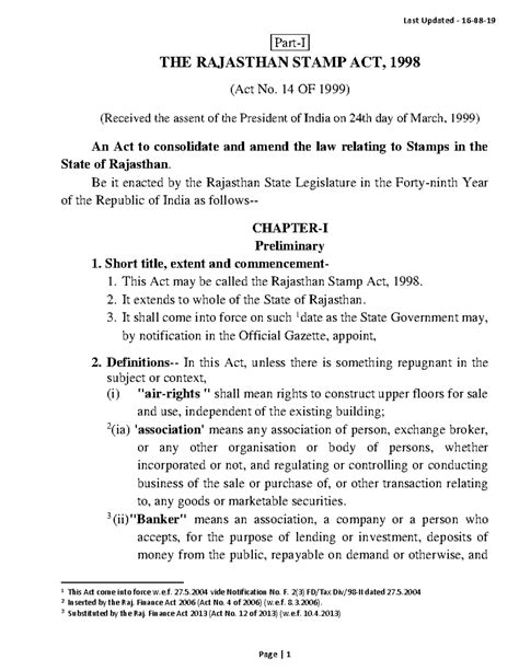Rajasthan Stamp Act, 1998: Comprehensive Overview and Amendments - Studocu