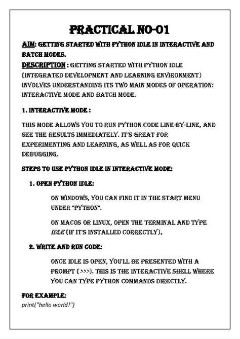 Python Practical - Getting Started with IDLE and Basic Methods - Studocu