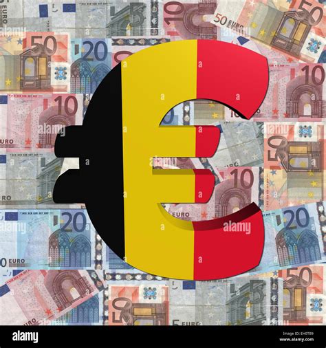 Euro symbol with Belgian flag on Euro currency illustration Stock Photo ...