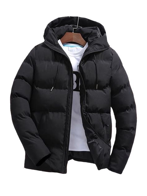 Cindysus Men's Hooded Winter Coat Windproof Drawstring Hooded Ski ...