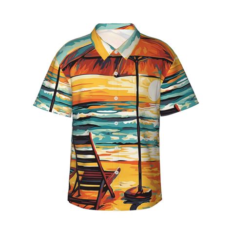 Gukieu Beach Umbrella Sunset Print Men's Short-sleeved Shirts, Button ...
